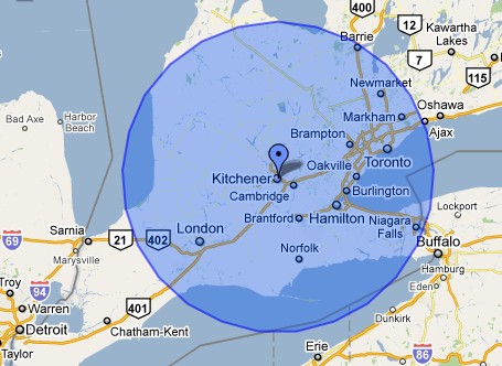 Distance Map for out of town travellers.